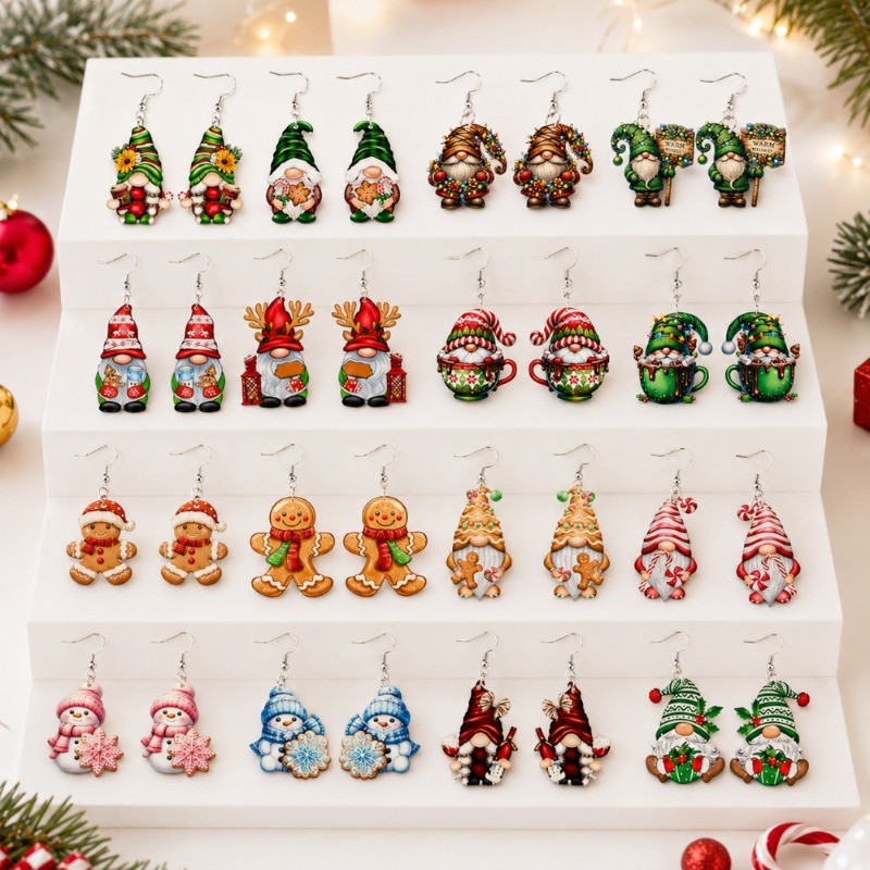32pcs 2D Flat Women's Christmas Acrylic Hook Earring Set