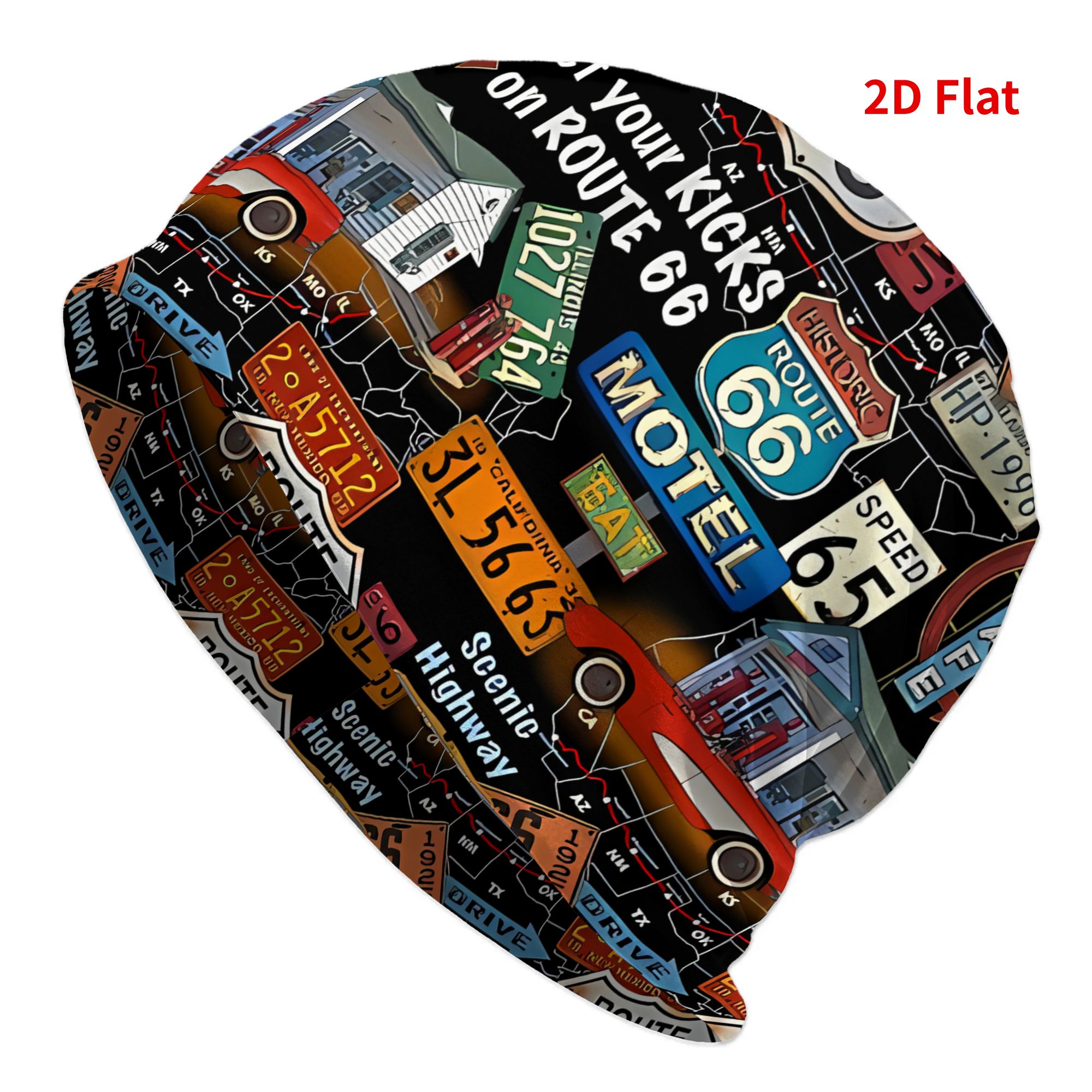 TEMU 2d Print Design Route 66 Fashionable Beanie Hat, Trendy Novelty Beanie And Stylish For , Soft Unisex For Men And Women, Artistic Headwear