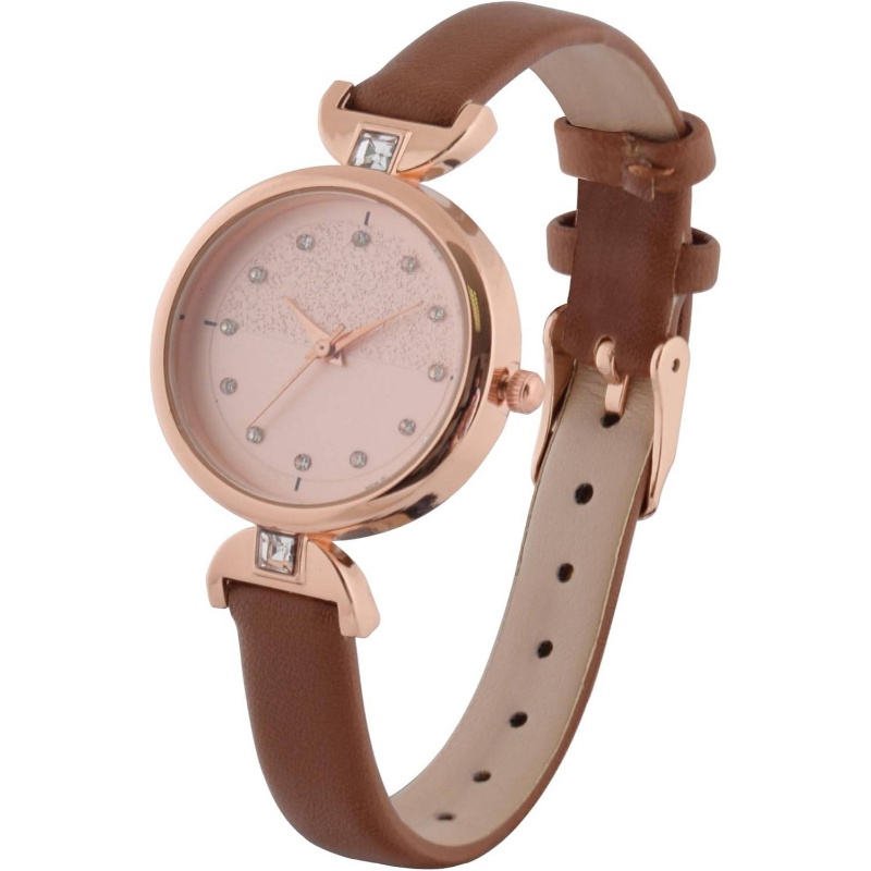 Digitime Lds PU Cube Stone Watch Tan Rosegold | Non-rechargeable Battery, Non-standard Battery Type 9V