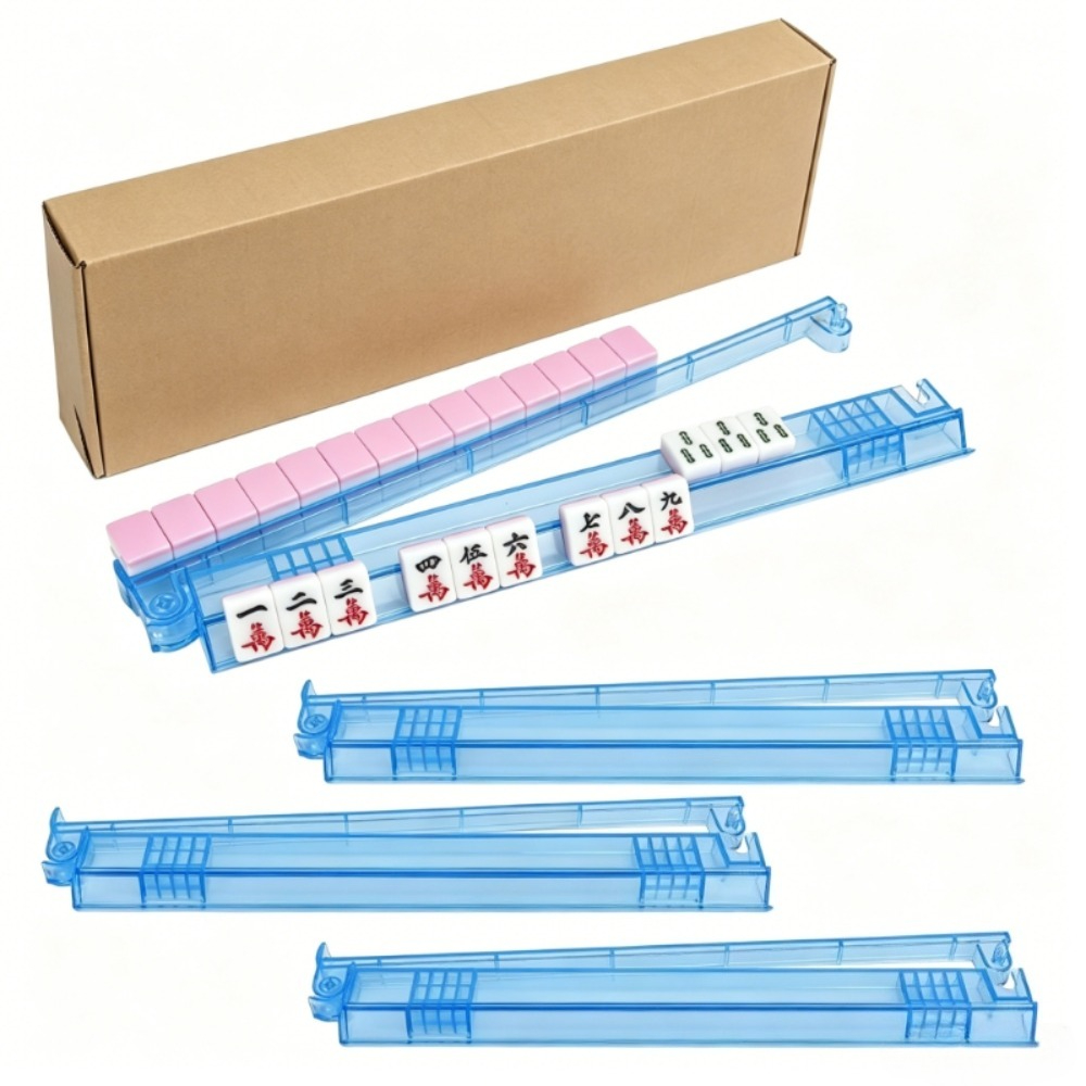 TEMU Non-slip Mahjong Racks With Pushers, 4-pack Clear Acrylic Racks, American Mahjong Accessories, Gift-ready Mahjong Gifts (blue)