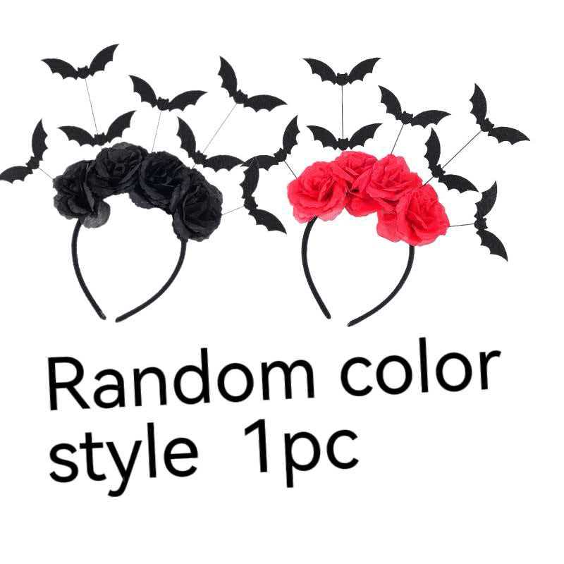 Image of Random Style Black Rose Bat Headband, Halloween Theme, Suitable For Women, A For Party Costumes And Role-playing Hair Accessories. Color And Style Are Random
