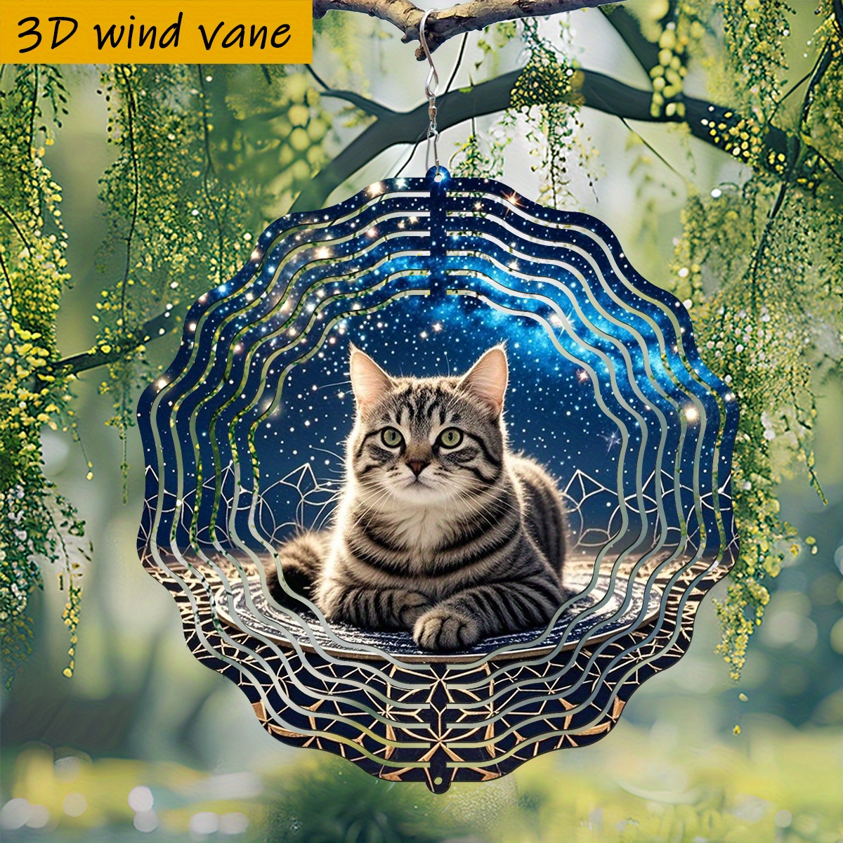 E-shop 3D . "Katze sitzt unter dem sternennen Himmel" "25,5 cm/10 Zoll * 25,5 cm/10 Zoll mit drehbarem Haken, 360° kreativer Windspiel" Doppelseitige