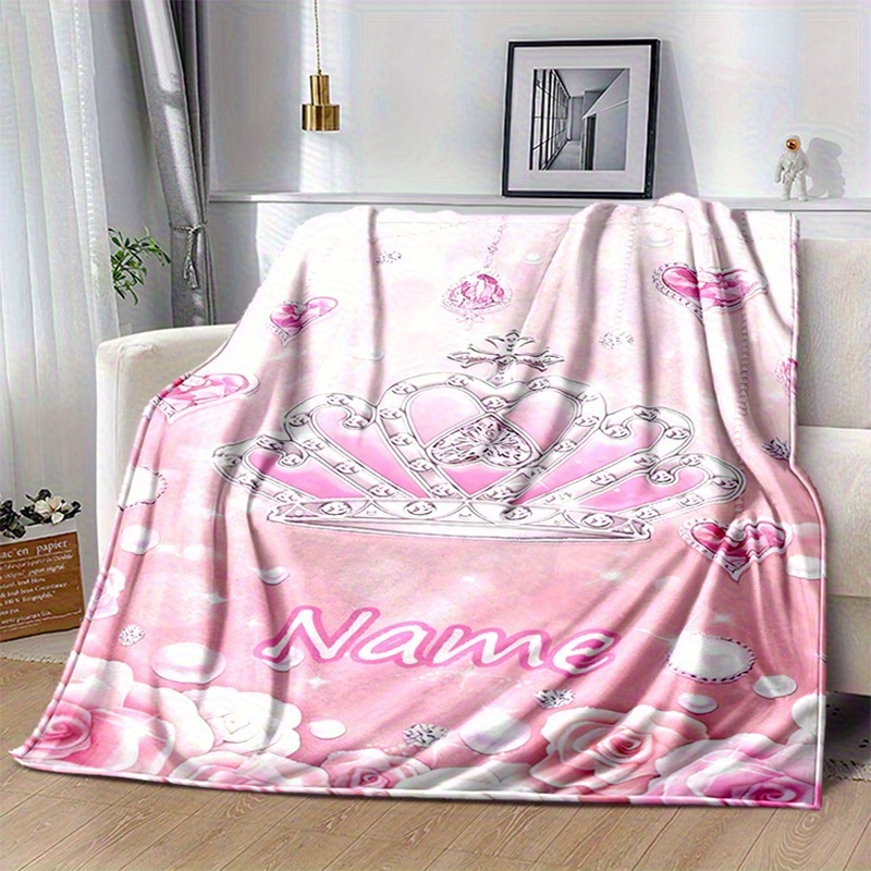 Custom Name/Text Princess Blanket with Pink Crown Design