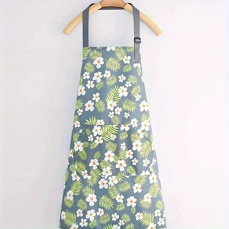 E-shop Schickes Grünes Blumenmuster Ärmelloses Schürze - Langlebiges Polyester, Verstellbarer Nackenriemen für Küche und Gartenarbeit