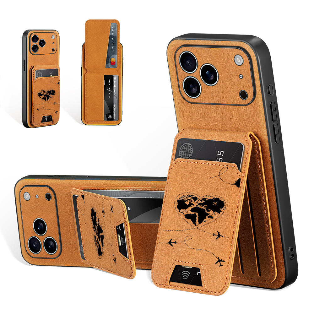 TEMU Phone Case - Luxury Faux Leather Card Holder Phone Case With Card Slot Wallet Stand Function, Shockproof Protective Cover For Iphone 18promax