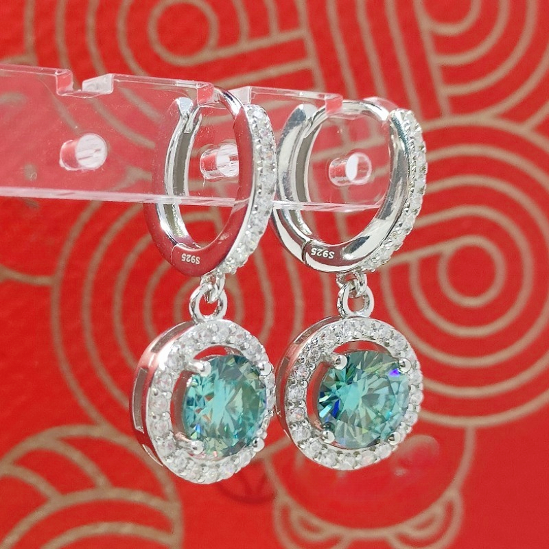 Sparkly Green Moissanite Earrings in S925 Silver, Elegant Gift
