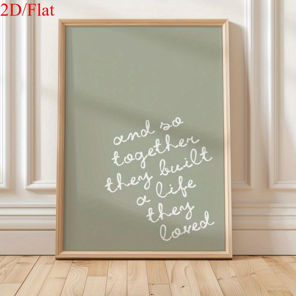 TEMU 2d Flat, 2d Flat, A Single Piece Of Unframed, Minimalist Romantic Script Art Featuring Couple Quotes On A Neutral Sage Green Background, Ideal