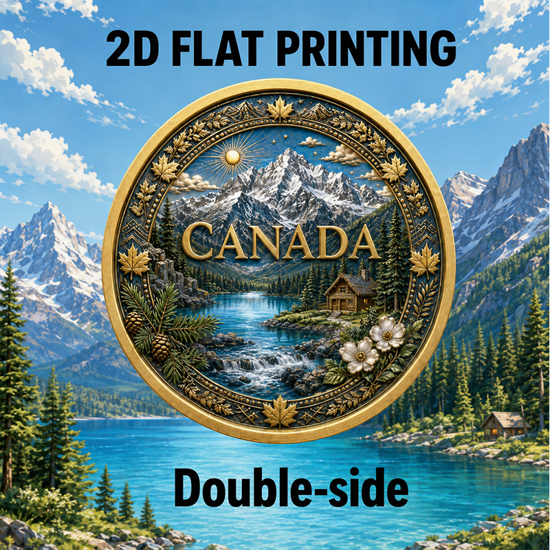 TEMU 2d Flat Printing, 1pc, Double-sided Canada For Nature Coin, Symbol Of Snow Mountains, Lake Scenery, Forest Journey, Secure Good Luck And Inner