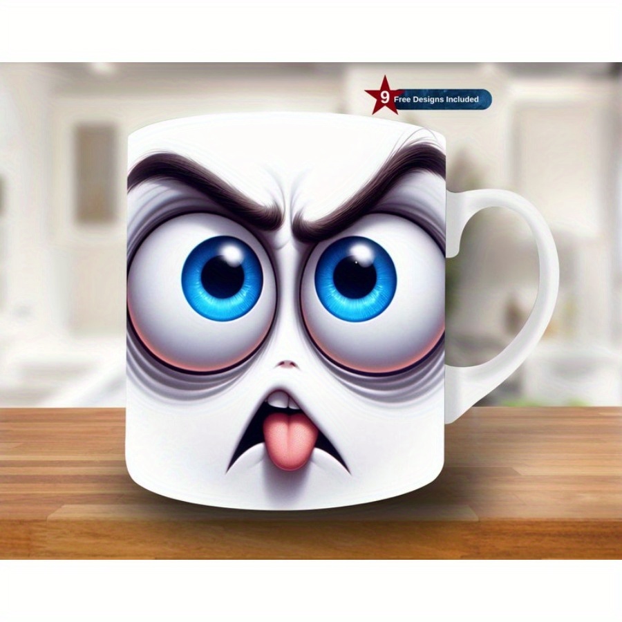 1pc 11oz funny 3 -through face ceramic mug - cracked design with eyes, pink  handle, use, perfect birthday or holiday gift for lovers, tea mug |  humorous mug | quality mug ,