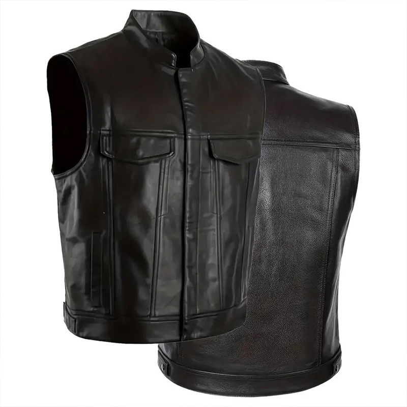 【MORE THAN BLACK】25SS★ LOGO BIKER SLEEVELESS III-Fashions Studded Cowhide Leather Motorcycle Vest - Black