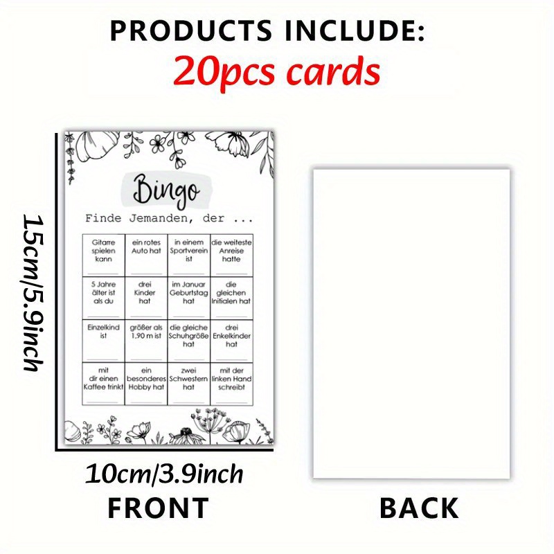 Image of Set Of 20 German Bingo Cards For - A Fun Activity For Weddings And Engagement Parties, Ideal For Party Decor And Gifts