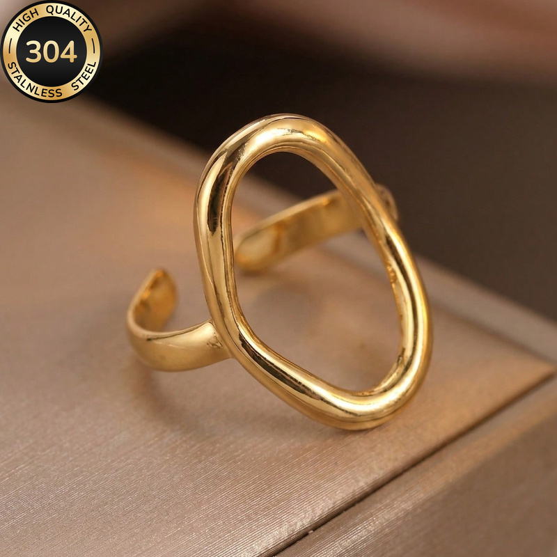 TEMU Anillo de mujer de acero inoxidable dorado/plateado, , ovalado, de aro abierto, con talla ajustable, un accesorio de moda para mujer, joyería de