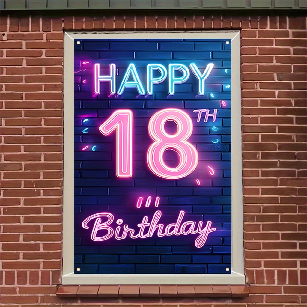 

1pc, 2d Neon Happy Birthday 18th Window Cover Banner 31x47in, Window & Wall Decoration, Indoor/outdoor Home