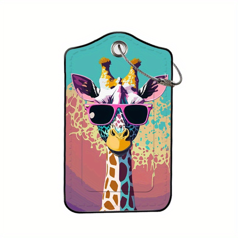 Image of Giraffe-shaped Luggage Tag With Giraffe Face & Pink Glasses - Travel Suitcase Id Tag, Lightweight Durable For Checked Baggage, Carry-on, - Cute Animal Travel Accessory For & S