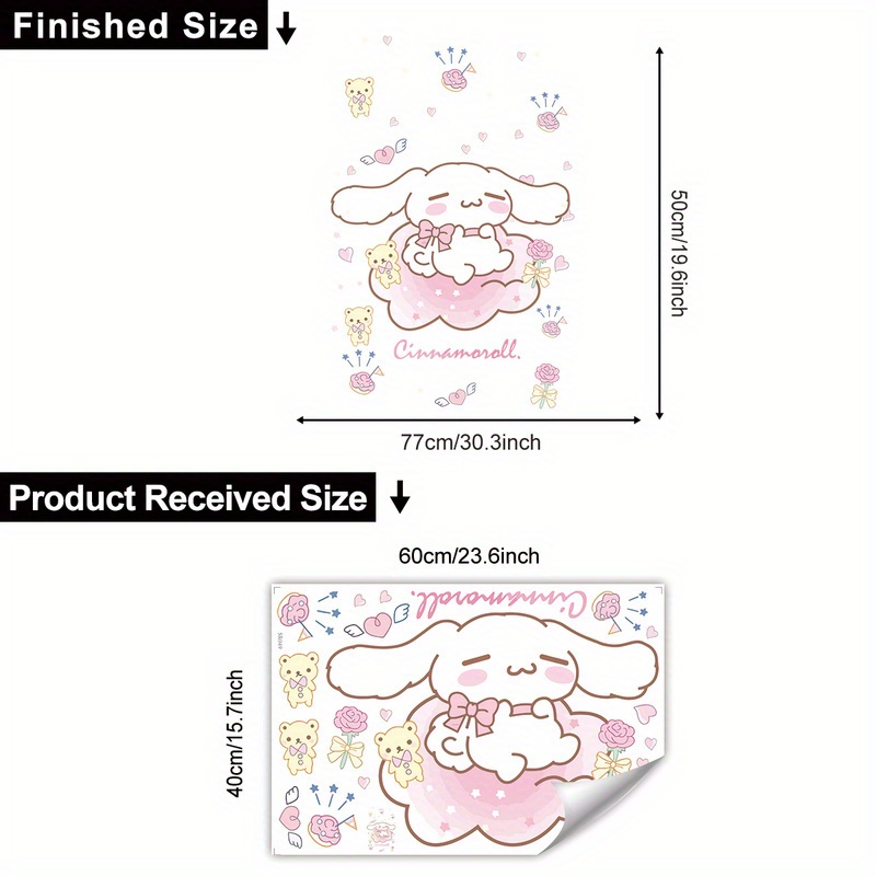 Image of Cinnamoroll Pink Cloud Wall Stickers - & , Reusable Vinyl Decals For Bedroom, Living Room, Cupboard, And Window Decor, Bunny Decor, Whimsical Room Decor, Cute Character Theme, Selfadhesive Decor
