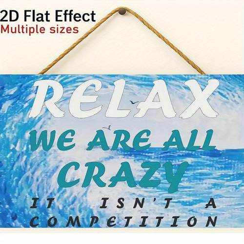 1 pieza de placa de pared de madera 2d multitamaño - relájate, no decoración retro , letrero de madera reciclada con diseño de ola y colgante de , ideal para hogar, restaurante, bar, café o garaje, decoración de habitación en 2d