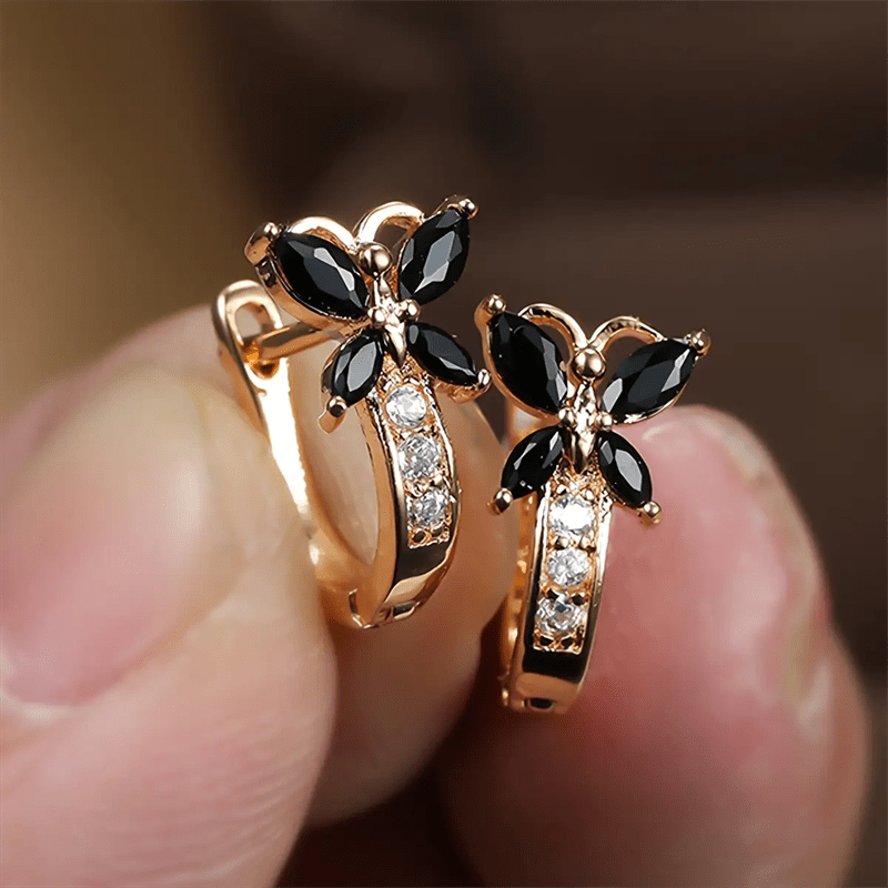 Image of Classic Fashion Women's Black Synthetic Synthetic Zirconia Earrings For Party, Wedding, And Daily Wear