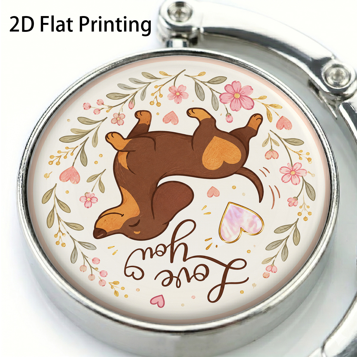 TEMU 2d Flat, 1pc Dachshund Hook Suitable For Travel & Home - Foldable Portable Desktop Bag Holder With Dachshund & Floral Print, Hook For Handbags,