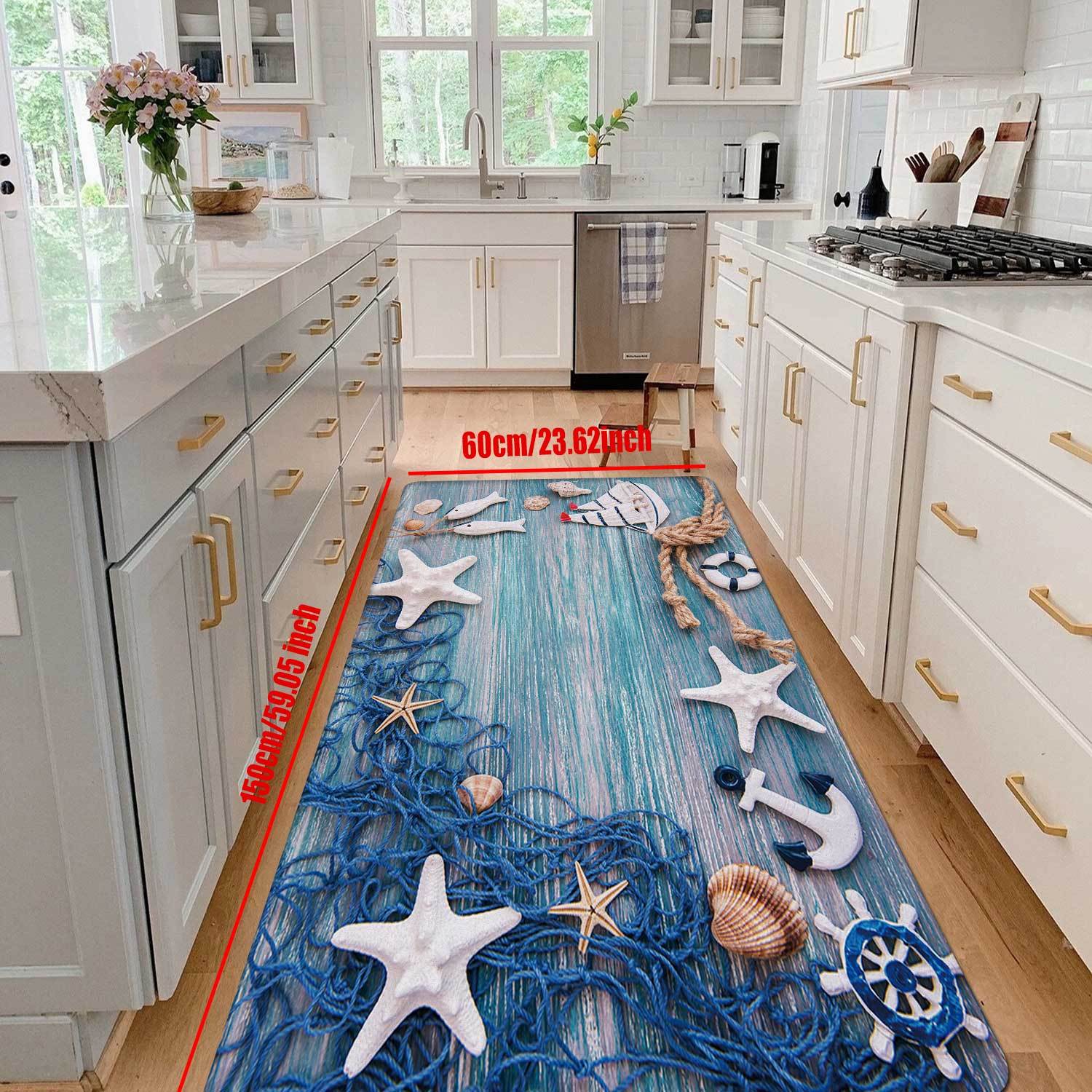TEMU Nautical Starfish Print Long Runner Rug, Modern Minimalist Style, Polyester, Mat, Non-slip Bar Mat, Home Dining Decor, Machine Washable, For