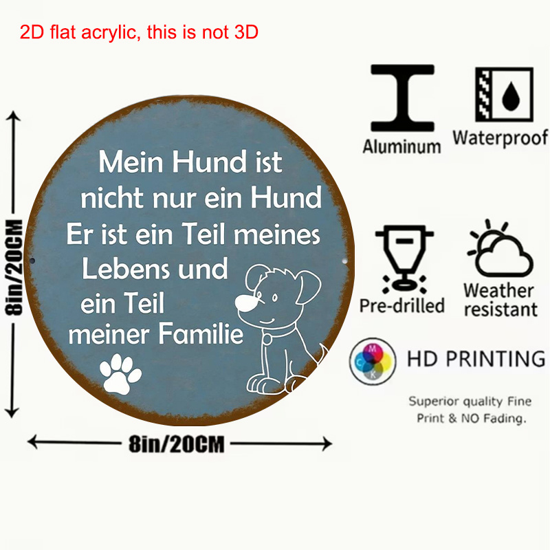 TEMU 1pc 20.32x20.32cm Round Aluminum Dog Lover Wall Plaque - _my Dog Is A Pet_ German-inspired Paw Print & Bone Design, Pet-friendly _outdoor Sign