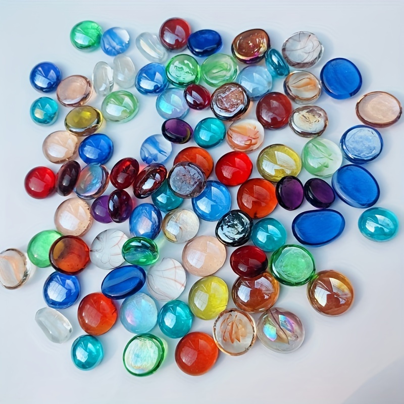 E-shop 200 Gramm flaches, ovalförmiges synthetisches Edelstein-Glas - eine Vielzahl von marmorierten Glassteinen, geeignet für Vasen-Dekorationen,