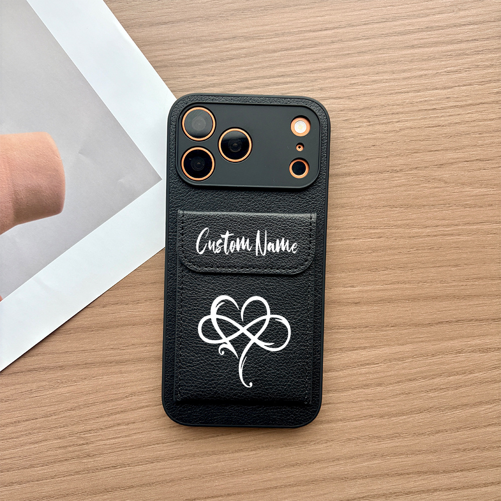 TEMU Phone Case - Diy Custom Name Custom Flip Card Holder Stand Phone Case Printed With Line Heart Print, Scratch-resistant And Wear-resistant, Card