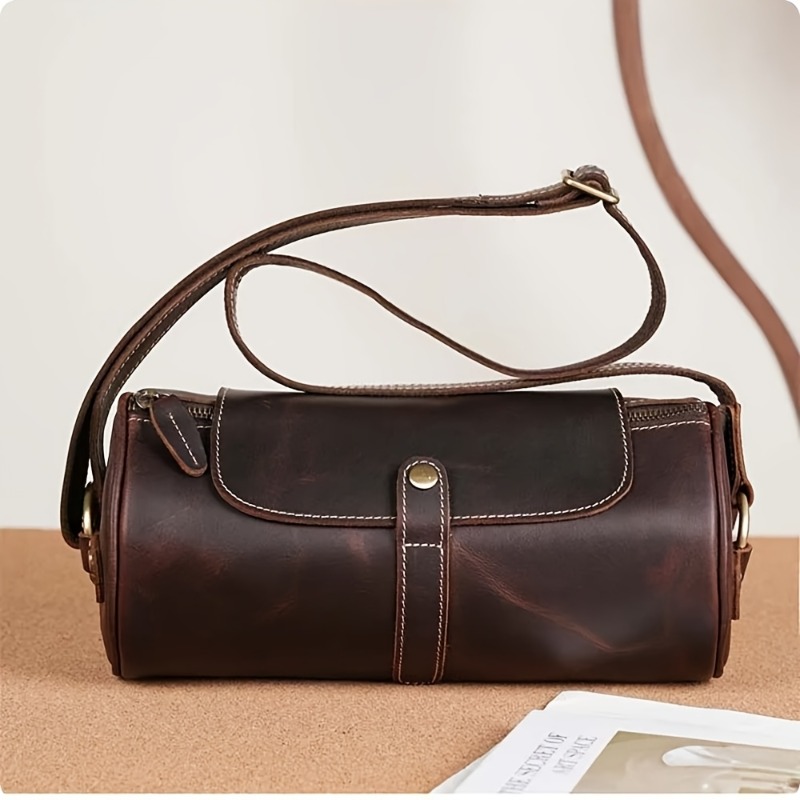 Image of 1pc Genuine Leather Crossbody Bag - Full-handbag With Adjustable Strap & Closure, Grain Suitable For Casual, Office, Everyday Use