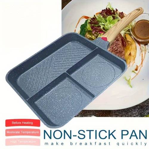 3 in 1 non stick cast with wooden handle portable square grill pan for steaks eggs chicken easy to clean stovetop safe induction compatible 24 5cm x 18 5cm