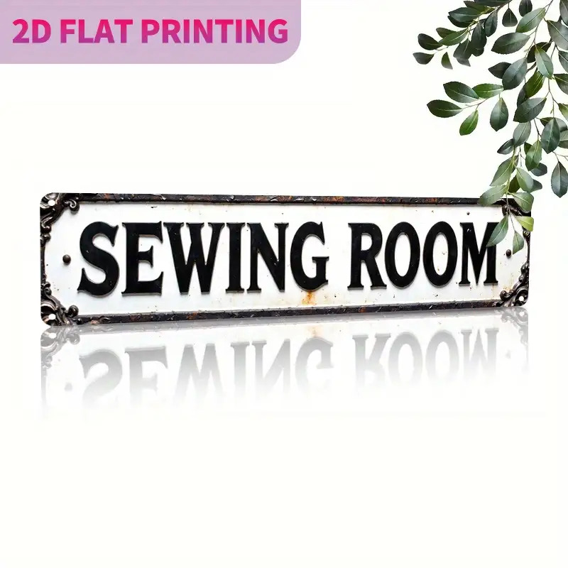 TEMU A Vintage Metal Wall Sign That 'sewing Room' - Measuring 40.64 Cm X 10.16 Cm, Made Of Durable Aluminum With A Rustic Black And , And Perfect For