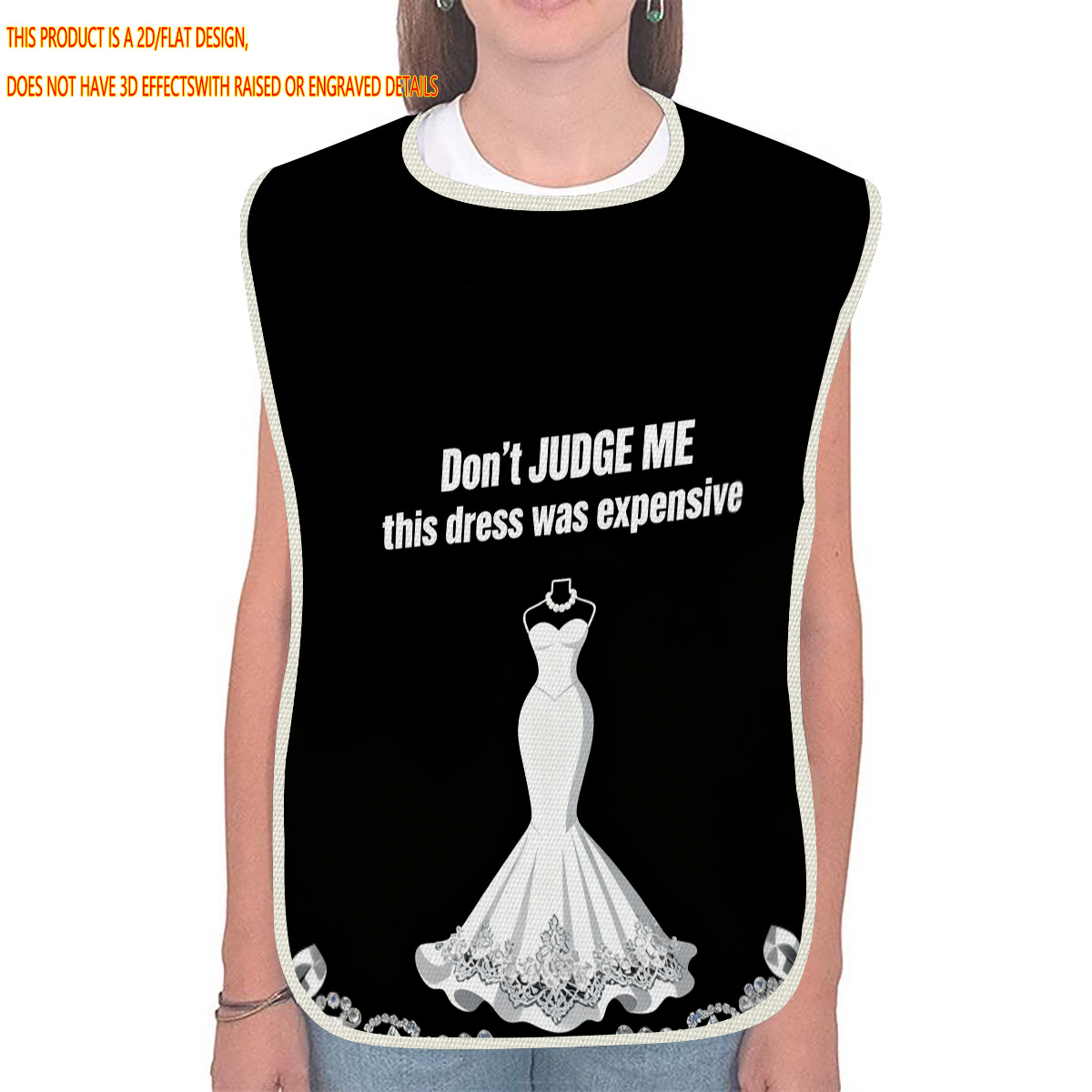 E-shop 2D Flachdruck Hochzeitskleid Text Muster Lätzchen aus Leinenmaterial, Unisex Schürze mit verstellbarem Halsausschnitt für stilvolles Essen für