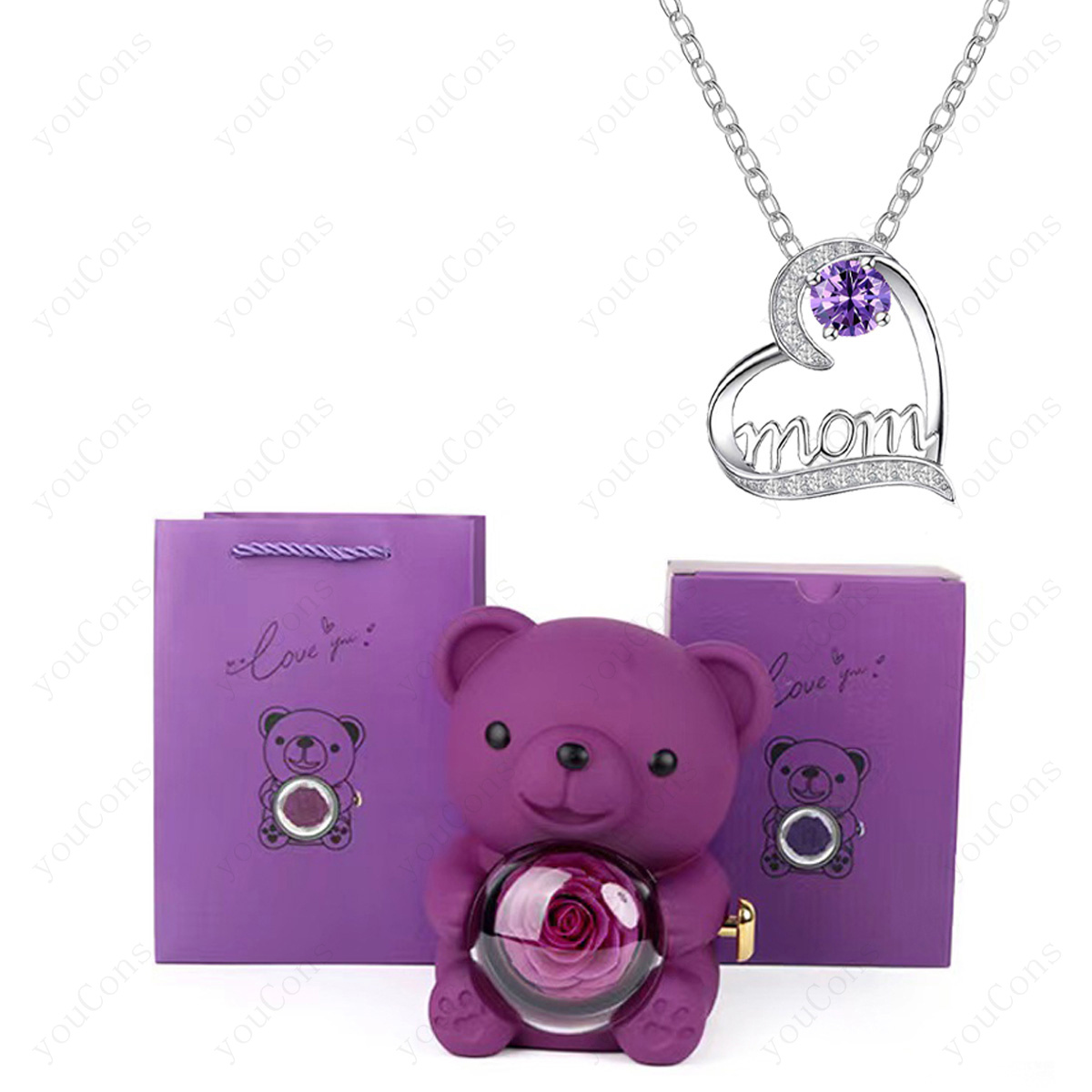 Women's Heart-Shaped MOM Zirconia Pendant Necklace, Gift Boxed