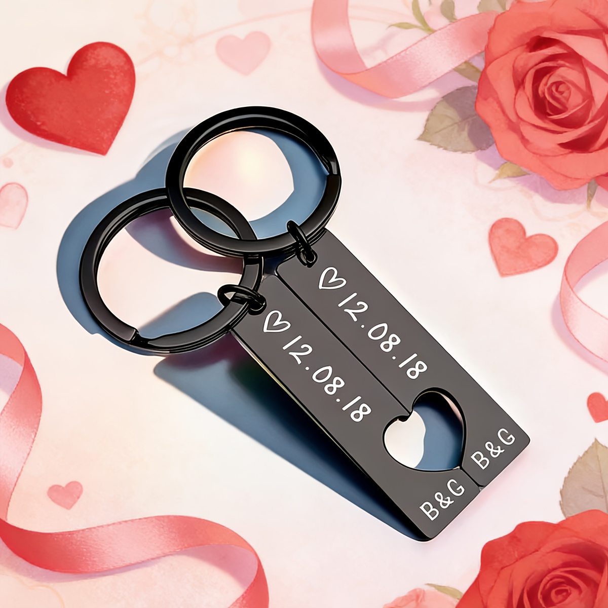 TEMU Custom-engraved Puzzle-style Heart Keychain, Personalized With To Engrave Names And Dates, Has Commemorative , Suitable As A Valentine's Day
