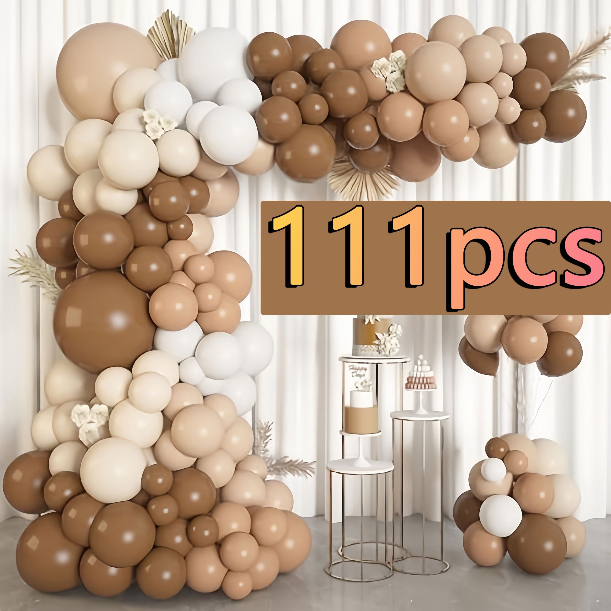 TEMU 111pcs Brown Balloon Garland Arch Kit With 18/10/5inch Balloons - Brown & Suitable For , Boho Wedding, Shower, Birthday Party Decorations,