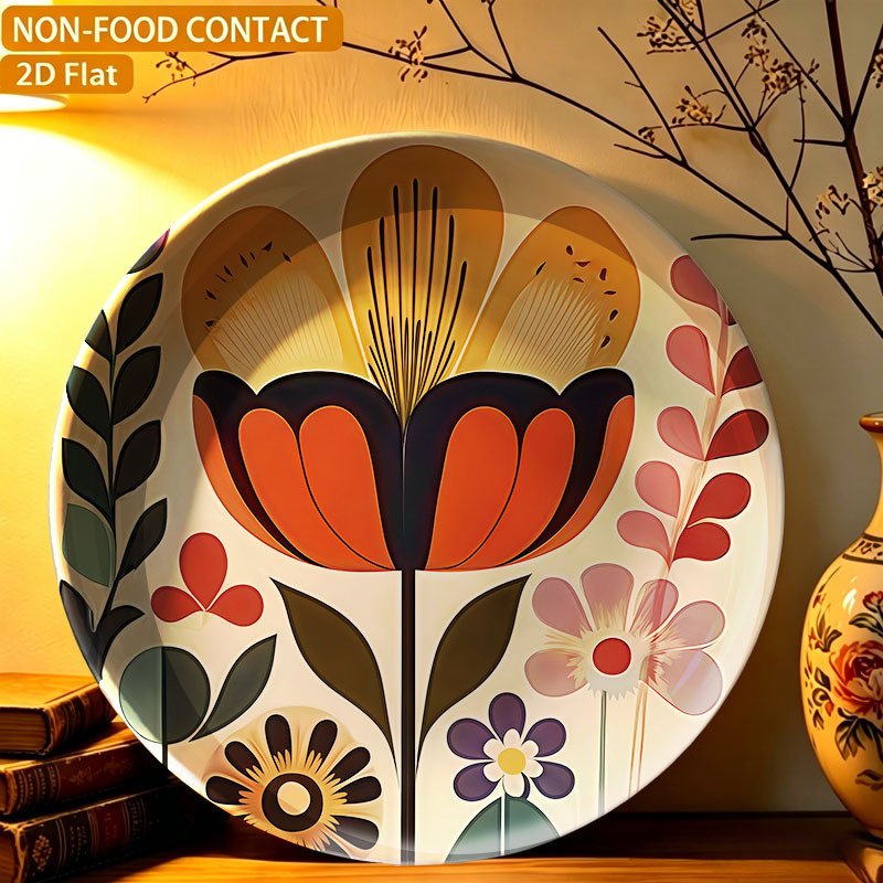 TEMU 1pc 7.9-inch, Ceramic Decorative Plates Retro Floral Bloom Pattern Hanging Decorative Plates, (2d Flat, Non-food Contact) Commemorative Plates