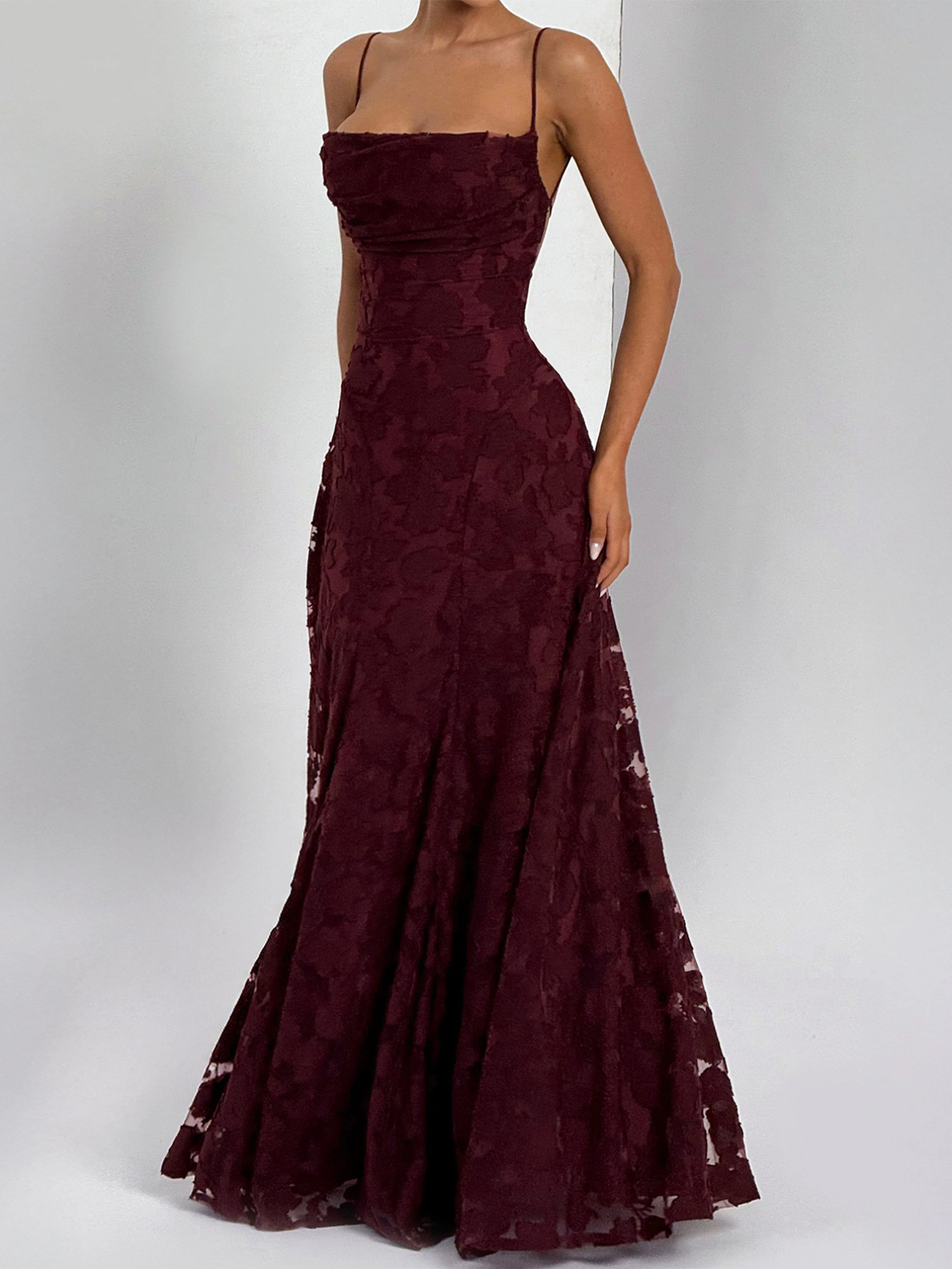 fitted lace wedding dress Simple A-Line Dark Red Satin Long Prom Dress Red Bridesmaid Dress US 12 / Red (As picture)