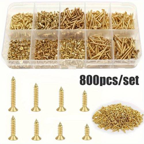 800pcs golden self drilling screws metric thread 2 5 brass golden screws suitable for wooden crafts furniture musical instruments vintage storage boxes countersunk self drilling screws