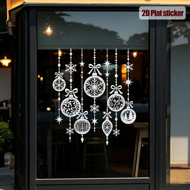 TEMU 2d Flat, 2pcs Exquisite White Snowflake Ornament Christmas Ball Glass Stickers, Diy Glass Decoration, Suitable For Glass Windows, Display