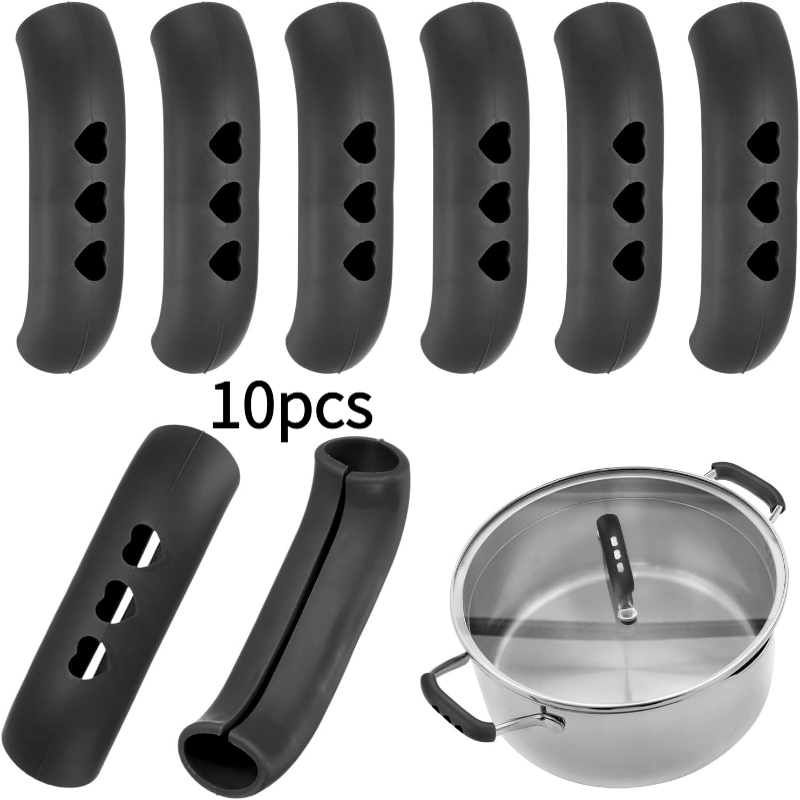 TEMU 10pcs Set Of Heart-shaped Hollow Silicone Pot Ear Covers, Heat-resistant And Anti-scald Pot Handle Protectors, Non-slip And Wear-resistant