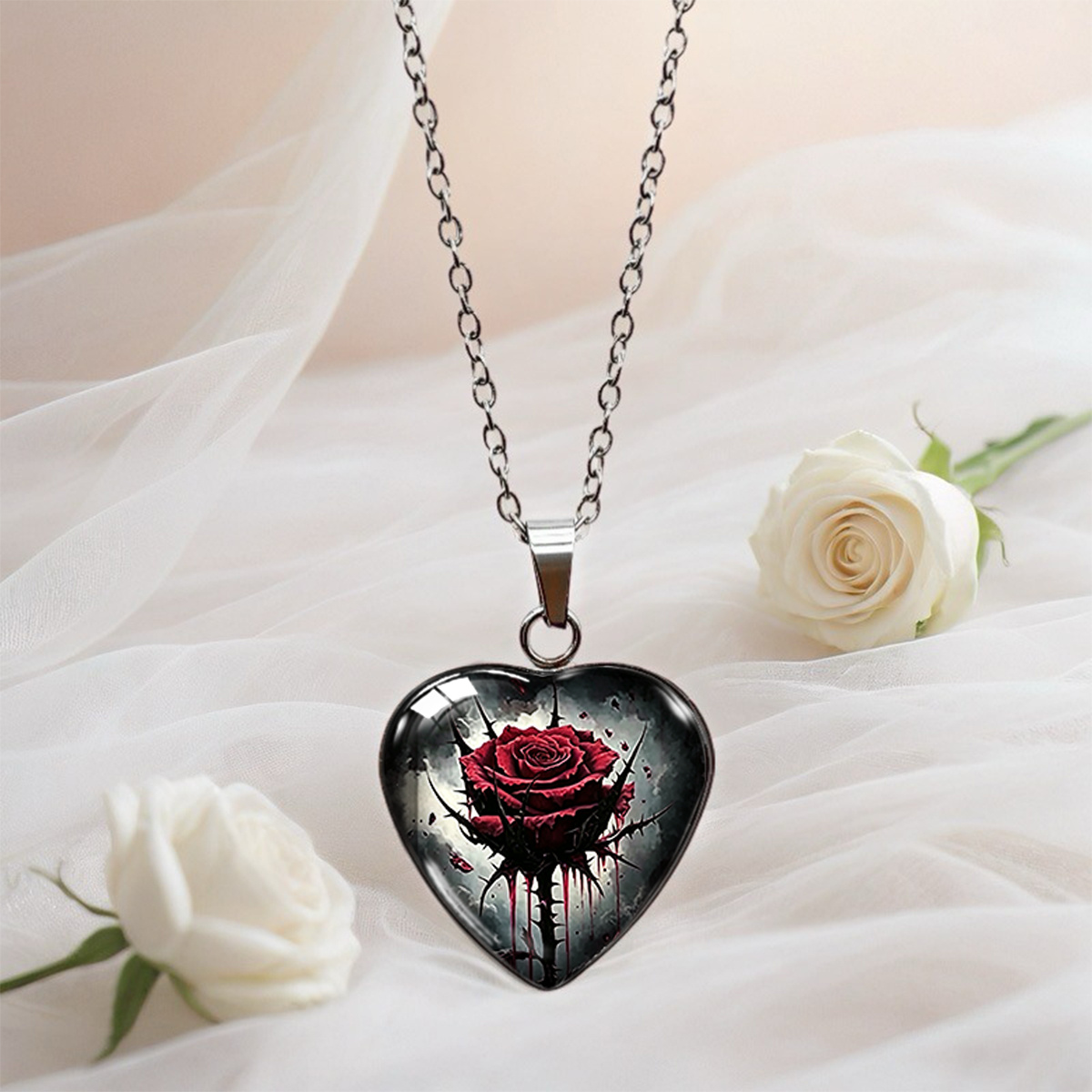 TEMU A Dark Blood-red -shaped Pendant Necklace, Gothic Halloween Collarbone Chain