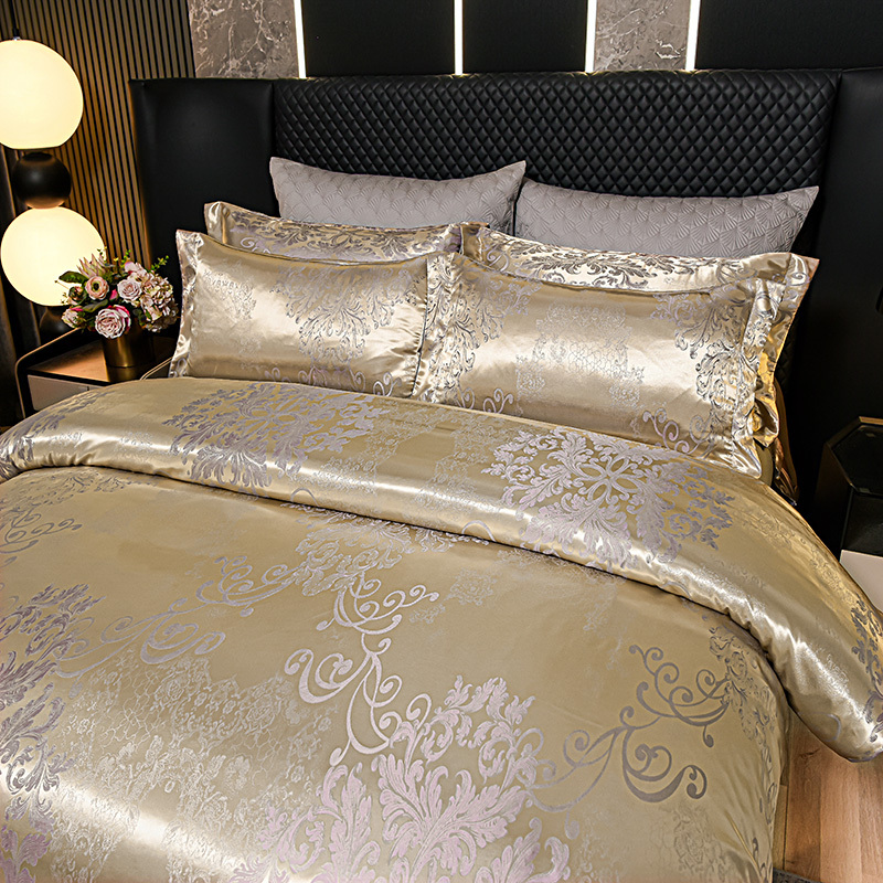 Retro-Bettwäsche Aus Satin-Jacquard – Luxus-Set Mit Gold-Blumenmuster, Barock-Stil, 135x200 Cm (Gold)