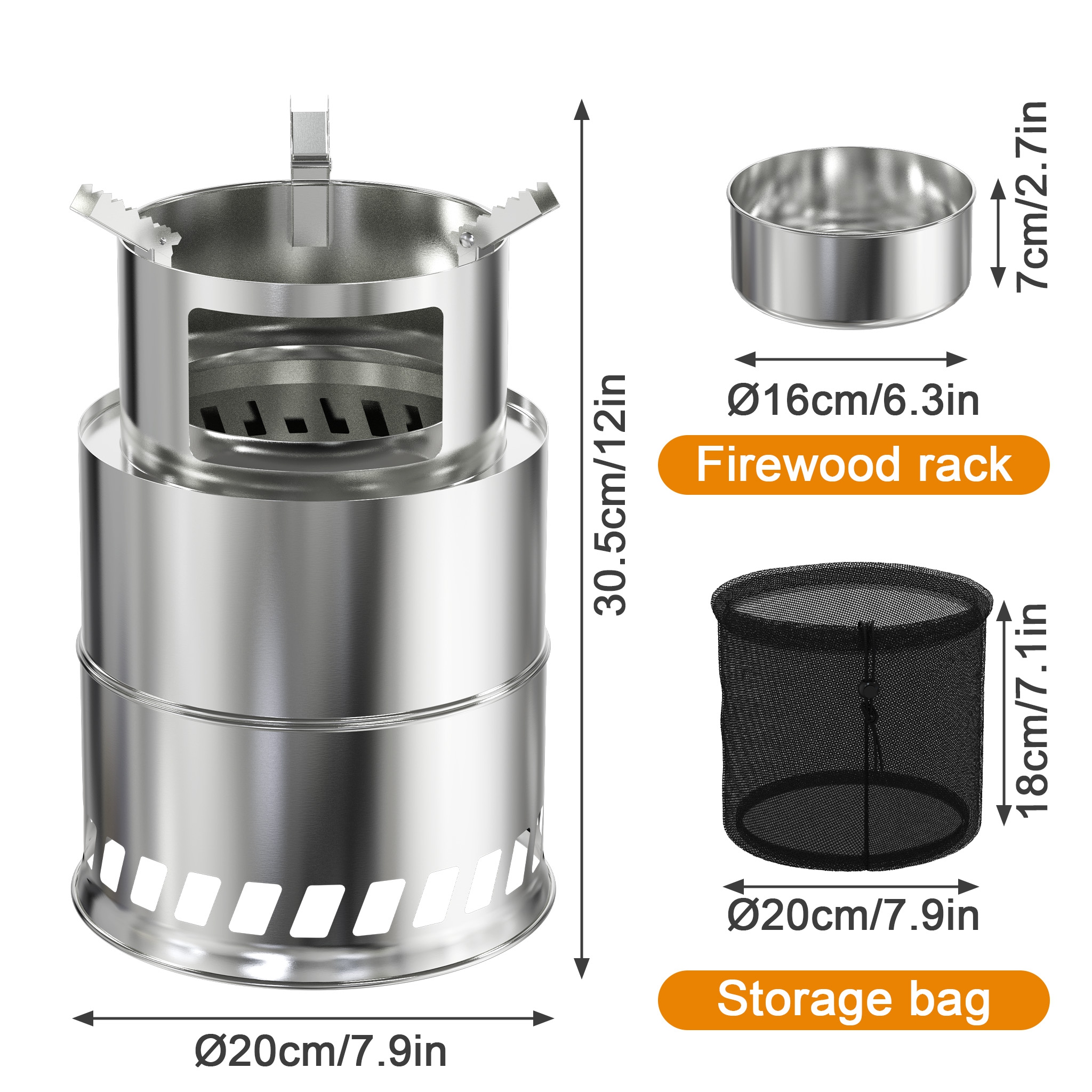 Image of A Compact Outdoor Fireplace Made Of Stainless Steel, Designed For Wood And Charcoal, Featuring A Ventilation Slot. An Essential Fire Pit For Camping, Picnics, Hiking, And Outdoor Activities