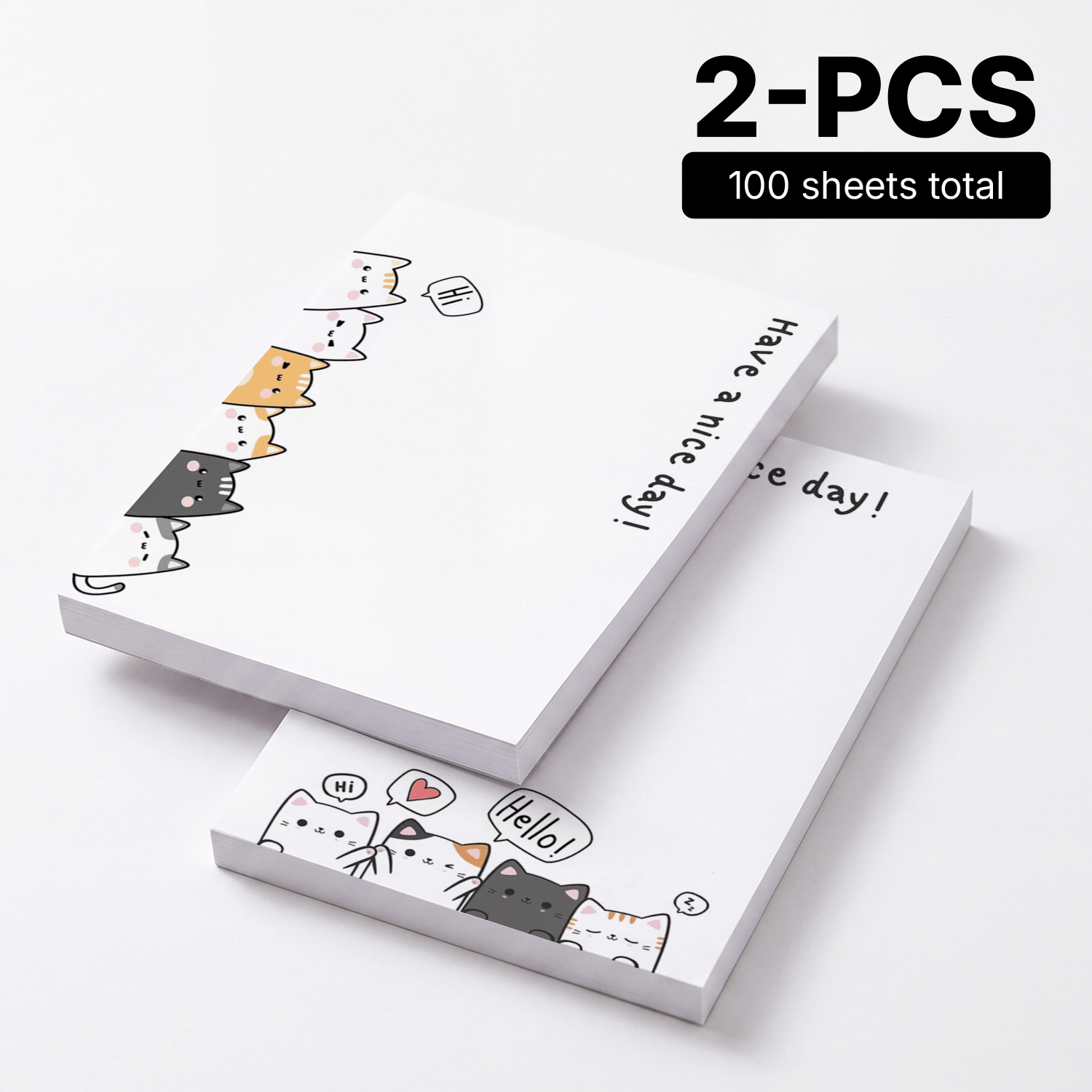 TEMU Lot de 2 blocs-notes autocollants amovibles chat kawaii pour agenda, avec positive « Passe une », 100 feuilles au total, bloc-notes carré pour ,