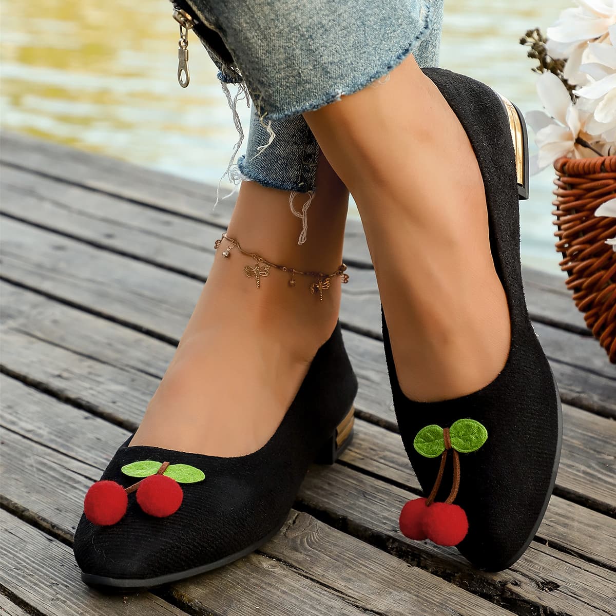 womens black dress shoes low heel sold on Temu United States