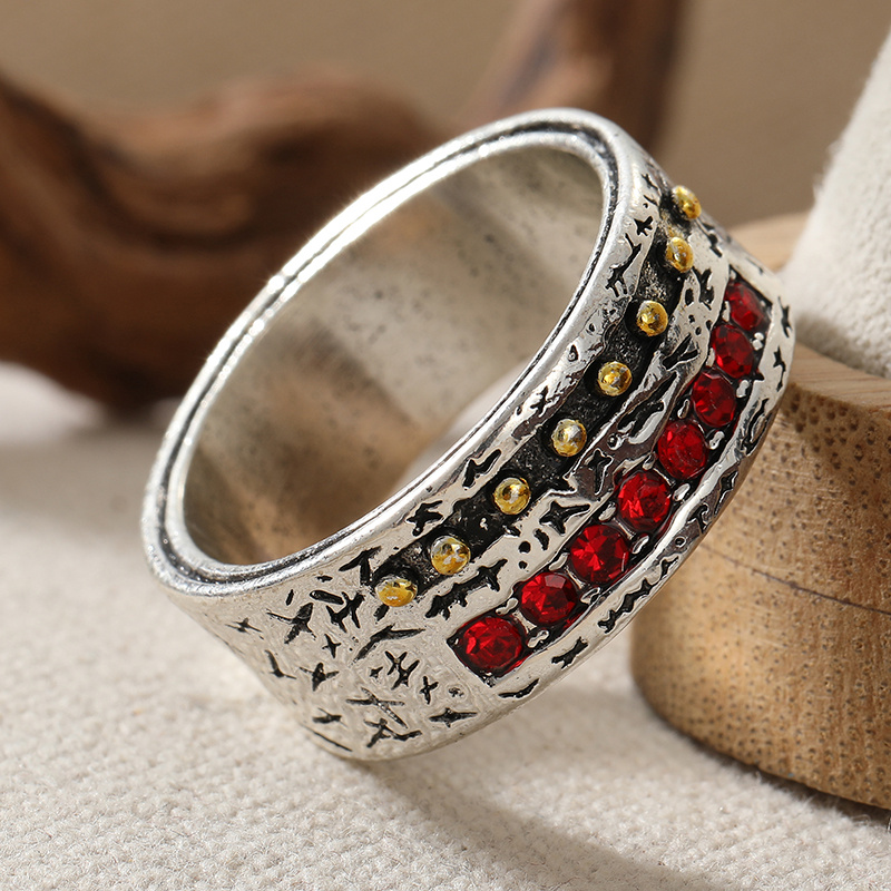 Vintage Distressed Wide Star Pattern Ring, Unique Gift