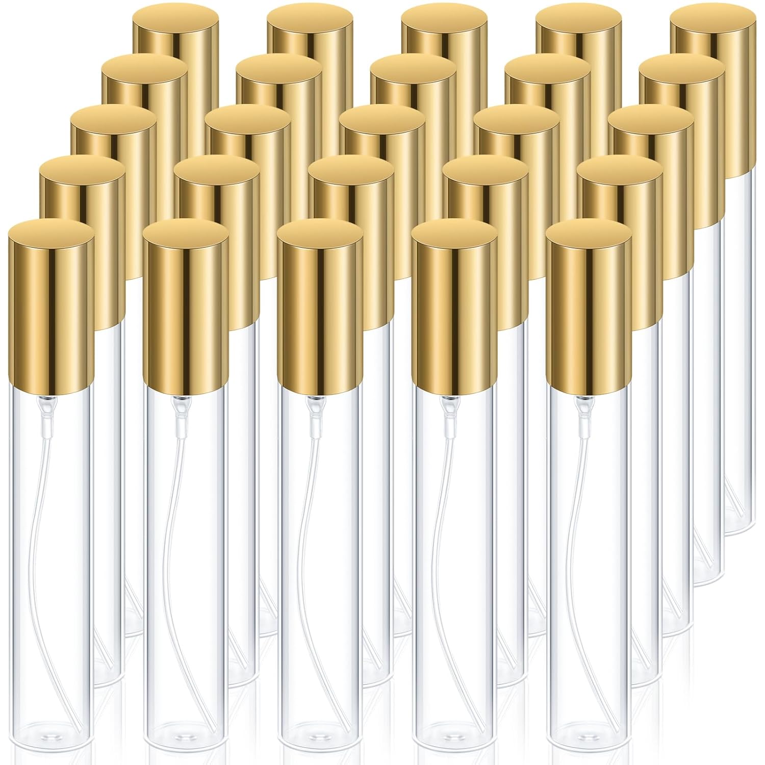 50pcs 10ml Glass Refillable Perfume Bottles Bulk Travel Empty Perfume Atomizer Sprayers Portable Spray Bottles Mini Fragrance Containers, Golden