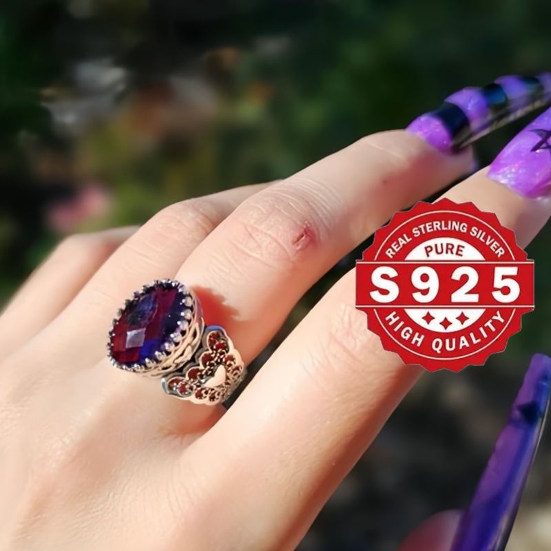 handcrafted 925 sterling silvery cocktail ring with amethyst gemstone vintage boho   for weddings parties details 8