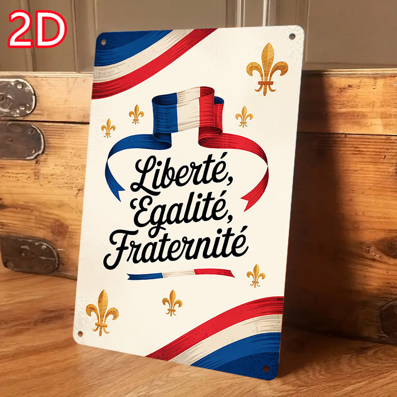 TEMU 2D Plat, Affiche Plate 2D 1pc - 1pc Panneau Mural en Fer Style Vintage Drapeau Tricolore Français - , Égalité, Fraternité et Design ,