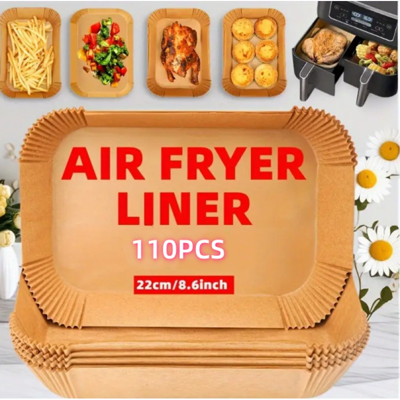 Temu – TEMU 110/60pcs Pre-cut Air Fryer Liners – 22x14cm Parchment Paper, Fits Dual Basket Air Fryers, Heat- Disposable Rectangular Sheets, Easy To Clean &