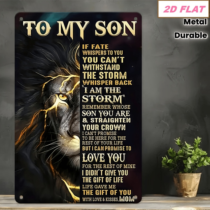 TEMU 2d Flat - 【2d Flat】 1pc Metal Wall Art Inspirational Lion Quote For Son From Mom 12x8 Inch Metal Wall Decor 2d Flat Not 3d For Bedroom Living