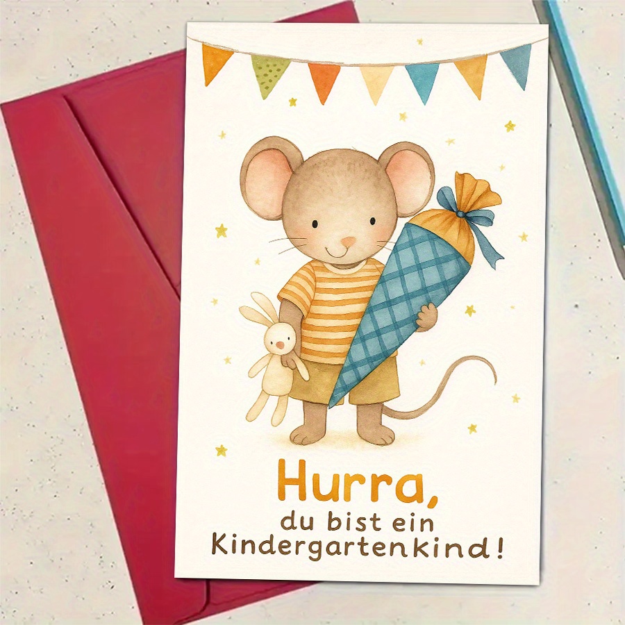 E-shop 1 Stück Niedliche Maus mit Geschenkkegel Häschen Plüsch Grußkarte – für Neuanfänge, Ideal für Freunde, Familie besondere Anlässe wie Erfolge –